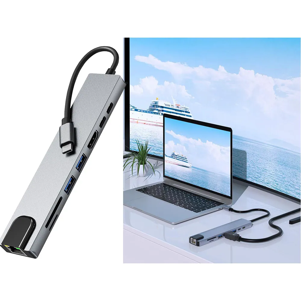 Usb hub 8-i-1 | 100w pd, thunderbolt 3, 4k 60hz hdmi, usb-c, sd, rj45 - bild 4