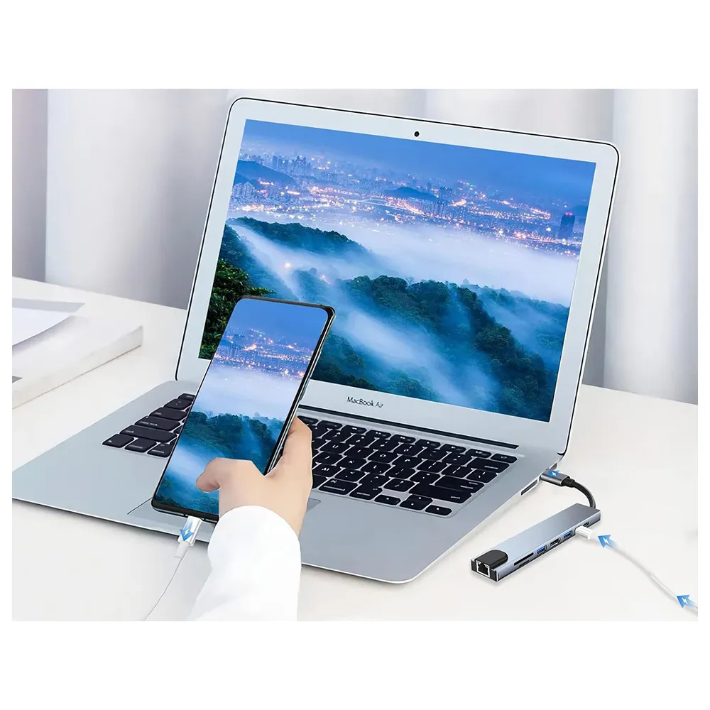 Usb hub 8-i-1 | 100w pd, thunderbolt 3, 4k 60hz hdmi, usb-c, sd, rj45 - bild 6