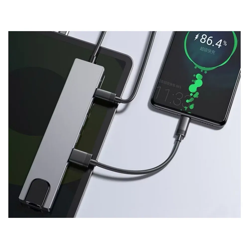 Usb hub 8-i-1 | 100w pd, thunderbolt 3, 4k 60hz hdmi, usb-c, sd, rj45 - bild 8