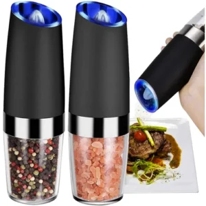 Elektriska Kvarnar 2-pack – Gravitationsstyrda Salt- och Pepparkvarnar med LED