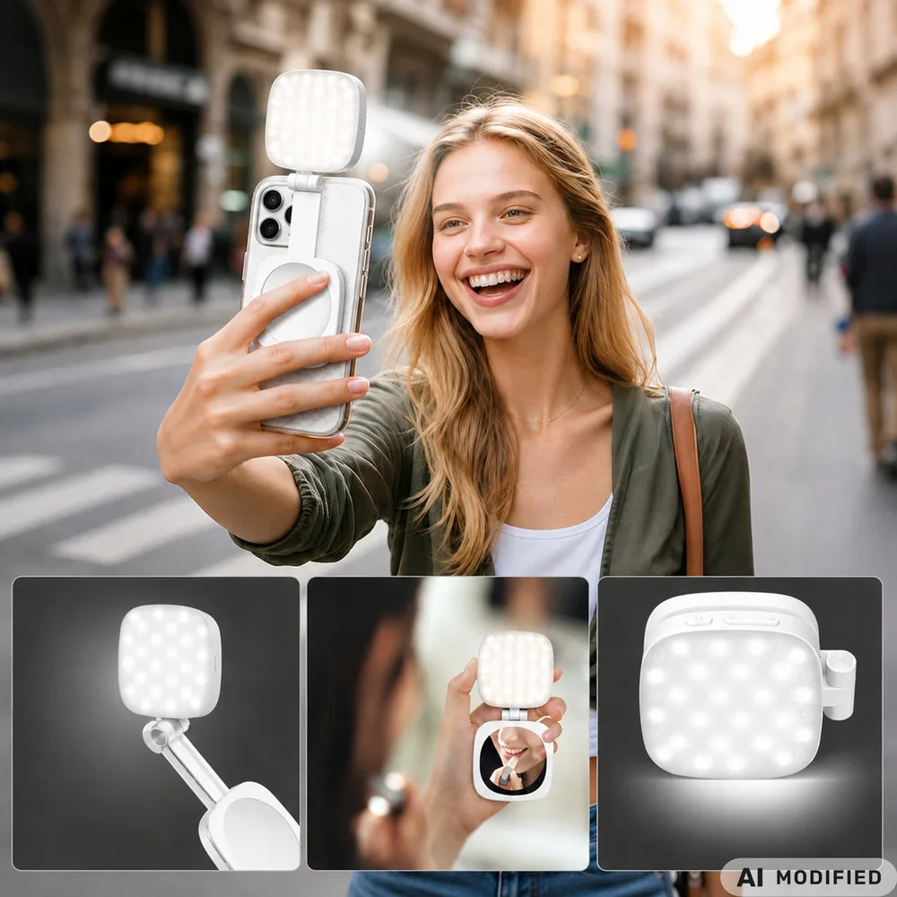 Led lampa med spegel – magnetisk magsafe mobilbelysning - bild 2