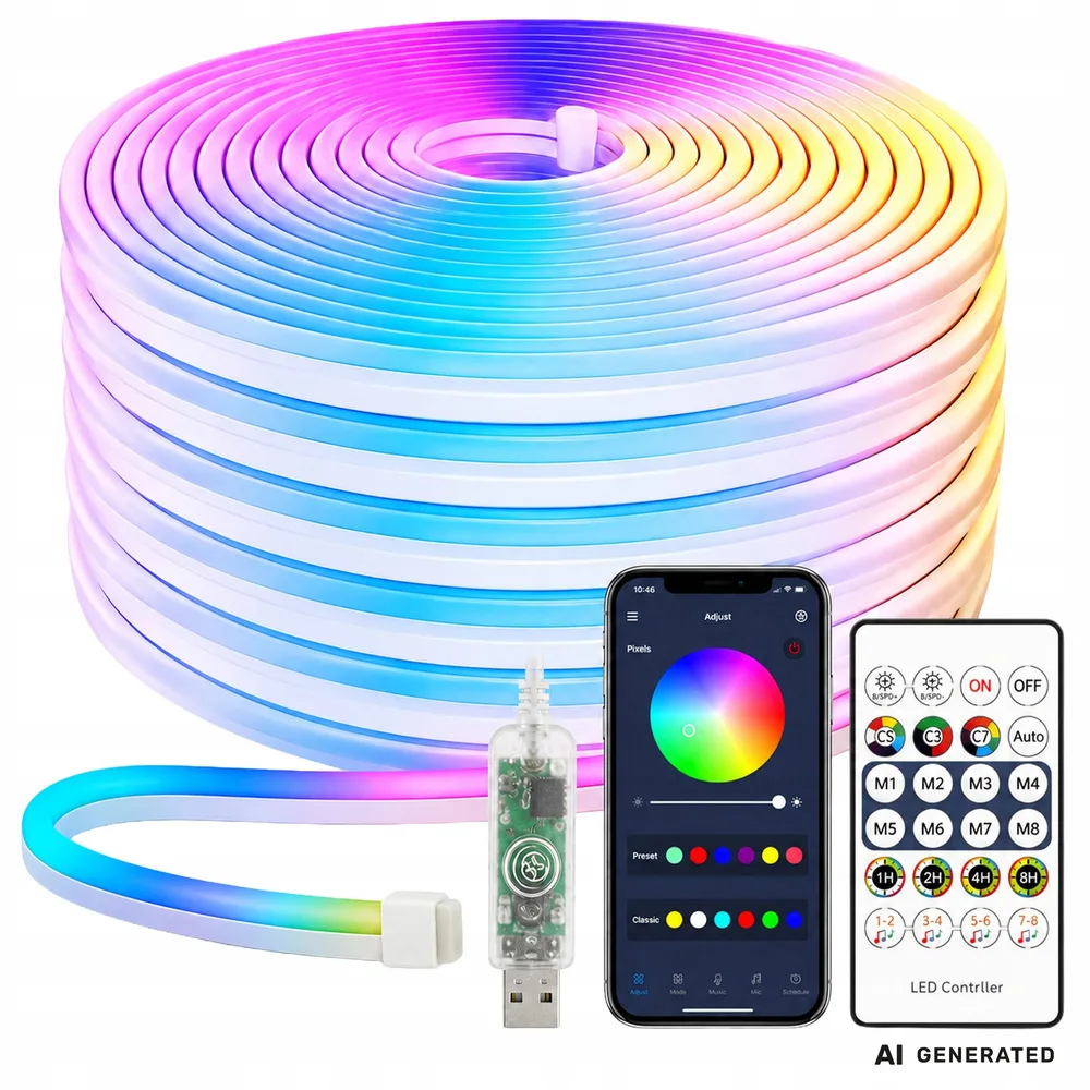 Neon led strip rgb 5m vattentät med bluetooth och app