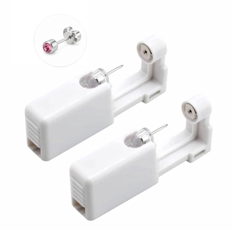 Öronhåltagningskit med 3 mm topp och 2 mm rosa kristall – silver, 2-pack