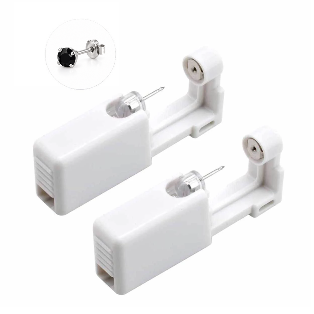Piercingverktyg med 4 mm svart kristall – silverfärgat, 2-pack