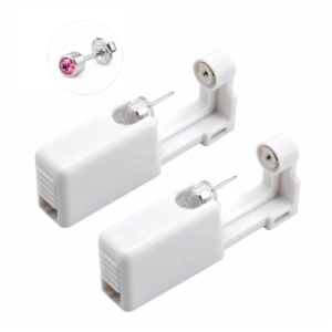 Öronhåltagningsverktyg med 4 mm topp och 3 mm rosa kristall – silver, 2-pack
