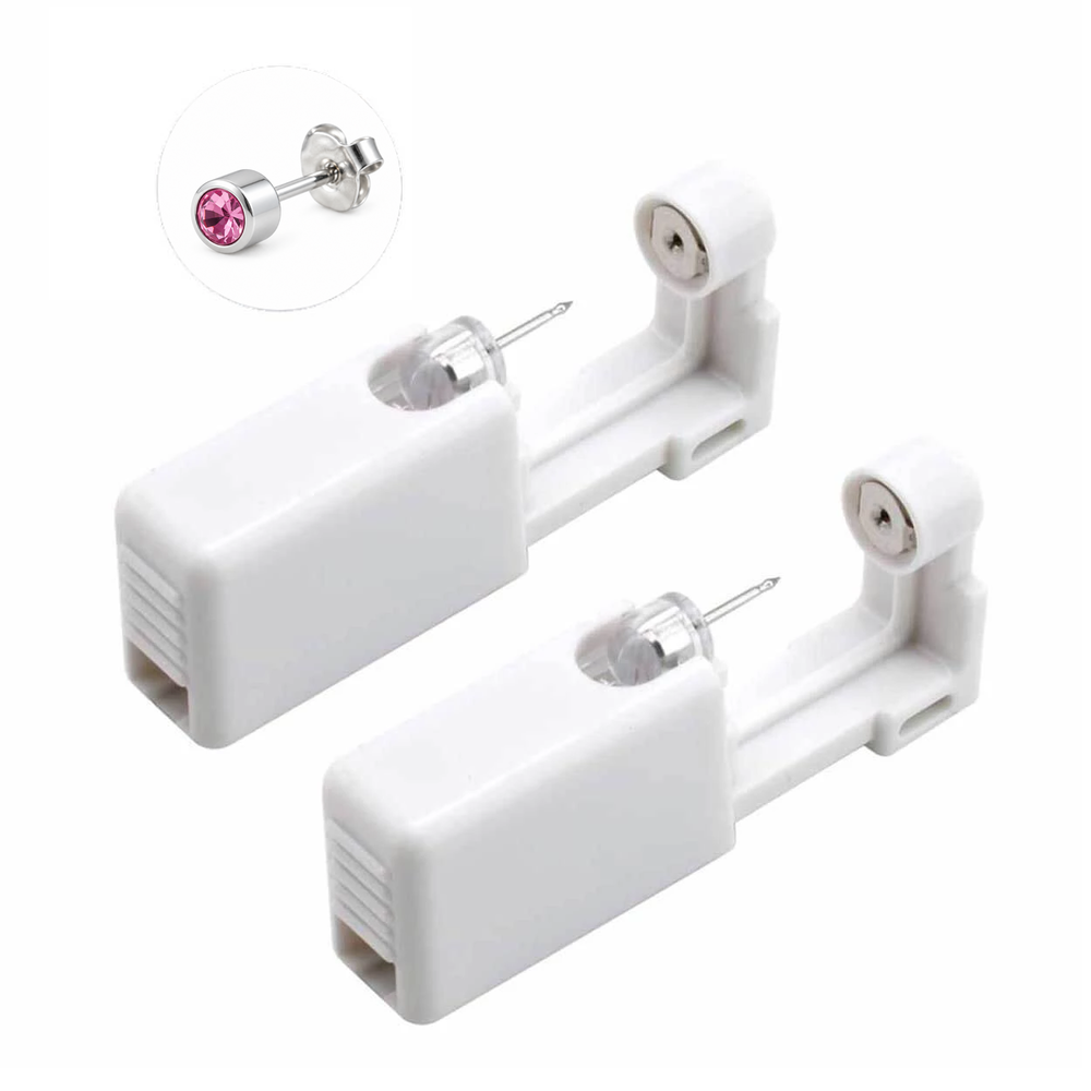 Öronhåltagningsverktyg med 4 mm topp och 3 mm rosa kristall – silver, 2-pack