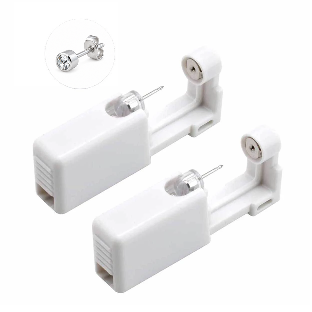 Piercingkit för öron med 4 mm topp och 3 mm klar kristall – silver, 2-pack