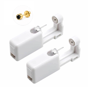 Piercingverktyg för öron med 4 mm stud och 3 mm svart kristall – guldfärgad, 2-pack