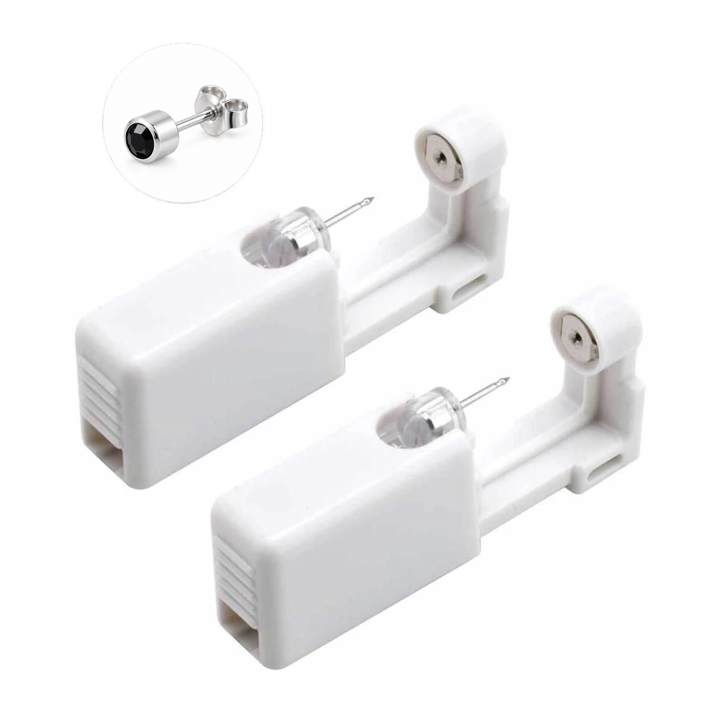 Piercingverktyg för öron med 4 mm topp och 3 mm svart kristall – silver, 2-pack