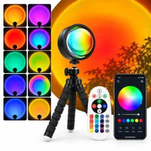 RGB Sunset Lampa Tripod med Fjärrkontroll & App – 16 Färger & Ljuseffekter