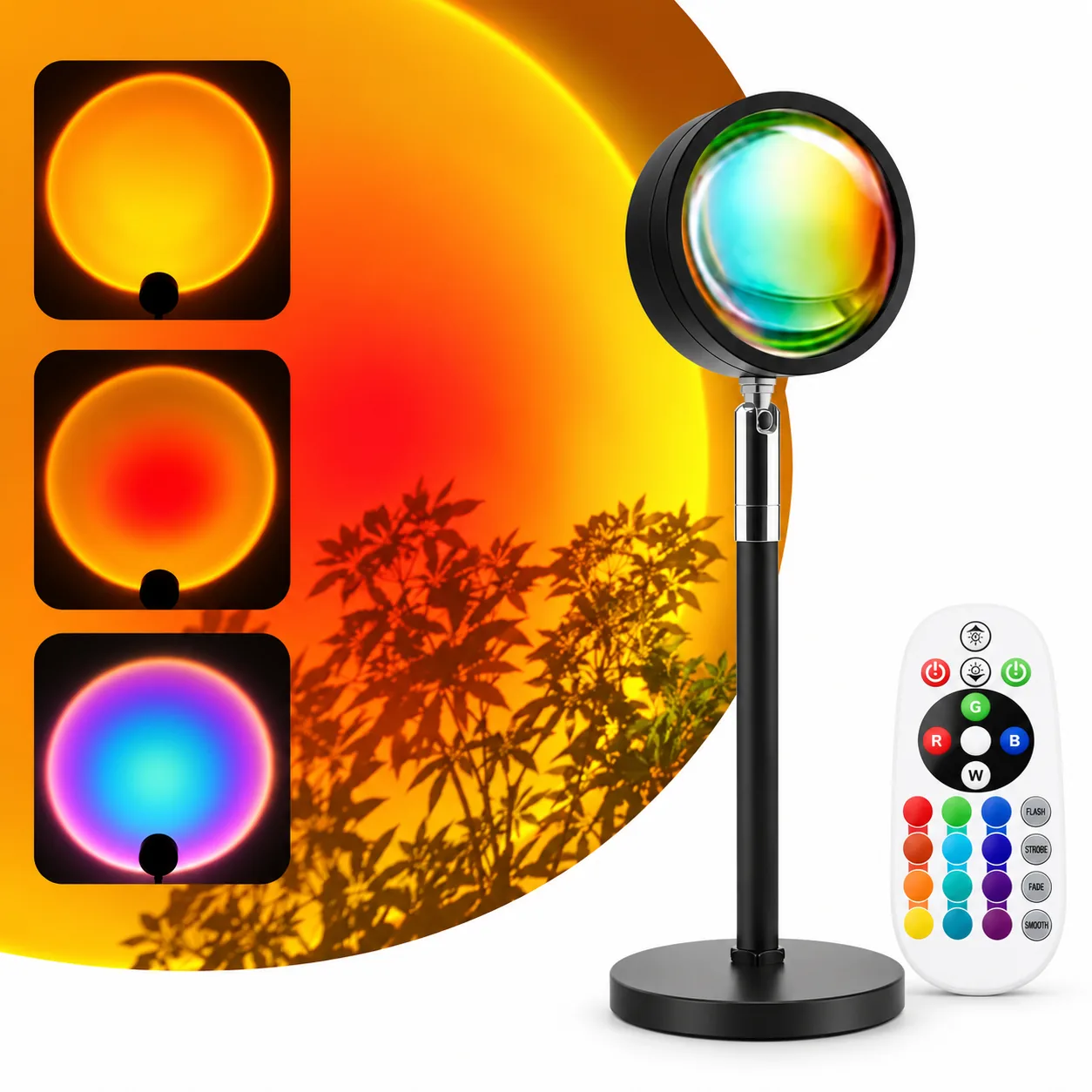 Rgb sunset lampa med fjärrkontroll – 16 färger & ljuseffekter