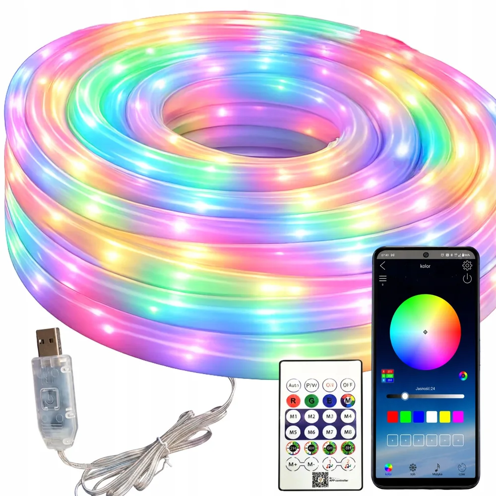 Rgbic 360° neon led strip 10m med bluetooth och app