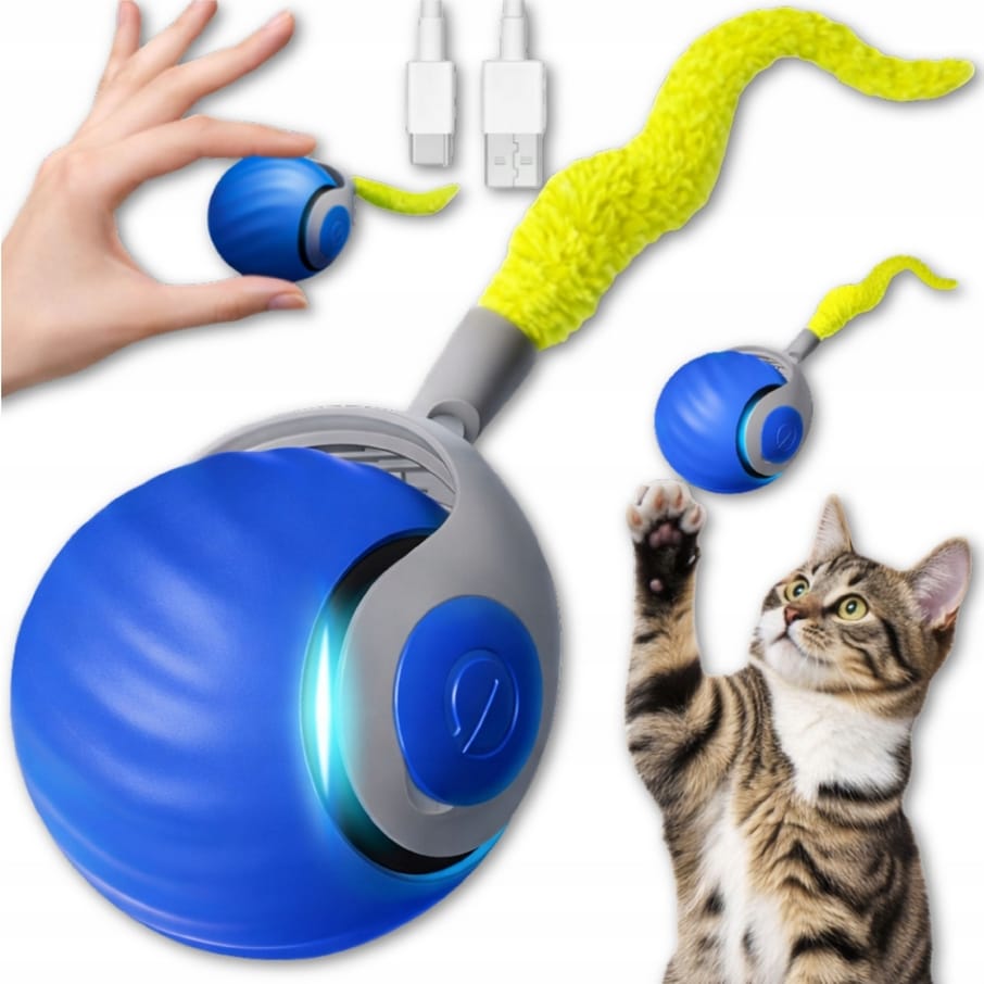Interaktiv Kattleksak Boll med Svans – LED och Vibration