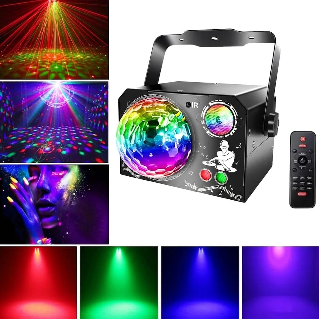 Discolampa Laserprojektor RGB med 3D-animation, Stroboskop och Fjärrkontroll