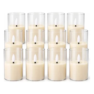 12-Pack LED-ljus i Akrylcylinder – Batteridrivna, Varmvitt Ljus 10 × 5,5 cm