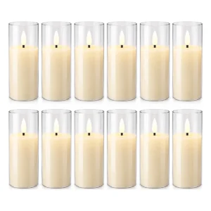 12-Pack LED-ljus i Akrylcylinder – Batteridrivna, Varmvitt Ljus 13 × 6 cm