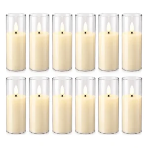12-Pack LED-ljus i Akrylcylinder – Batteridrivna, Varmvitt Ljus 15 × 6 cm