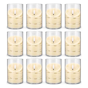 12-Pack Batteridrivna LED-ljus med Ljusslinga i Akrylcylinder – Varmvitt Ljus 10 cm