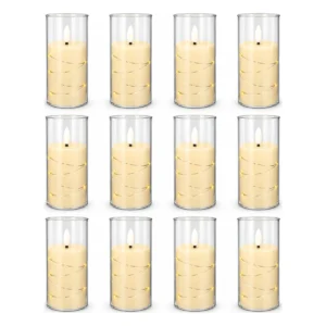 12-Pack Batteridrivna LED-ljus med Ljusslinga i Akrylcylinder – Varmvitt Ljus 13 cm