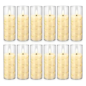 12-Pack Batteridrivna LED-ljus med Ljusslinga i Akrylcylinder – Varmvitt Ljus 15 cm