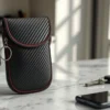 Anti-stöld nyckelfodral med rfid-signalblockerare kolfiberlook svart