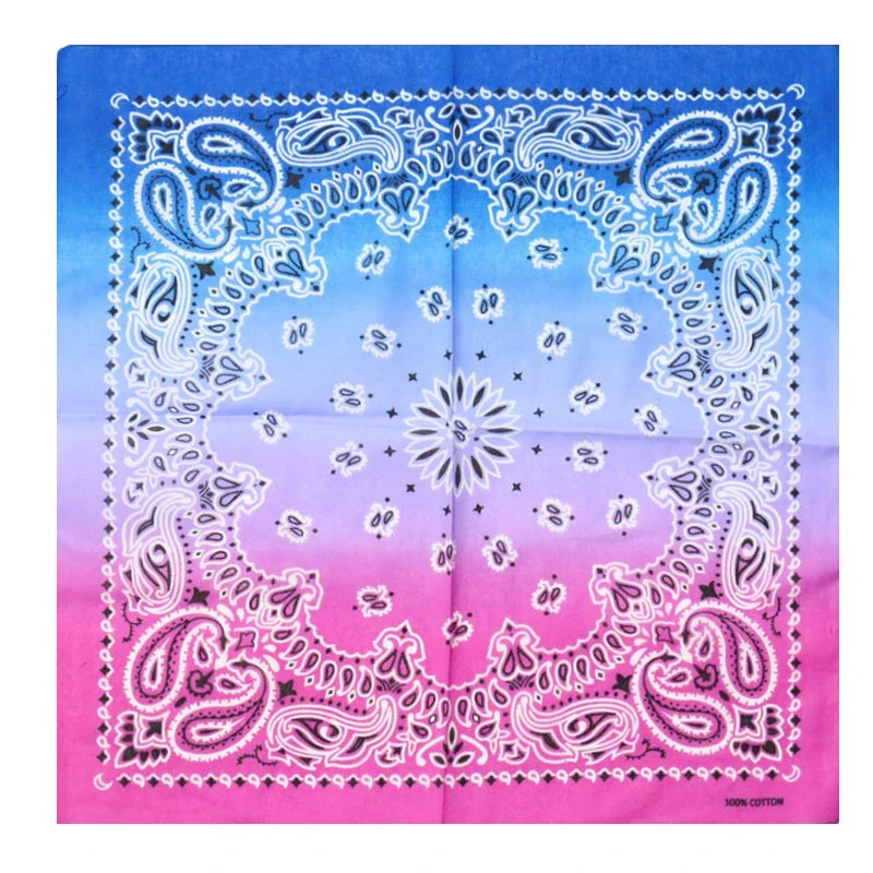 Bandana Färgskiftande 55 cm – Blå Lila & Rosa Paisley Huvudduk Scarf i Bomull