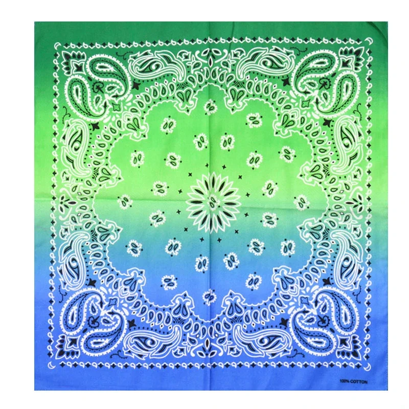 Bandana Färgskiftande 55 cm – Grön & Blå Paisley Huvudduk Scarf i Bomull