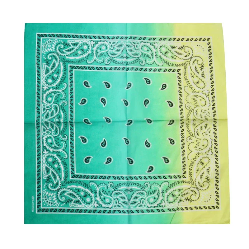 Bandana Färgskiftande 55 cm – Grön & Gul Paisley Huvudduk Scarf i Bomull