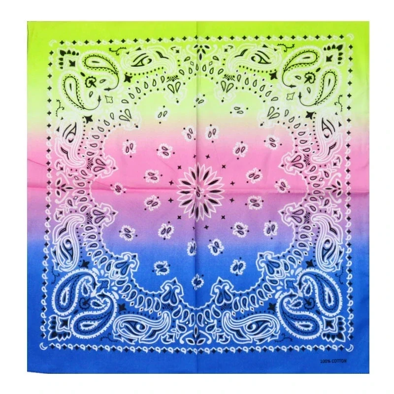 Bandana Färgskiftande 55 cm – Grön Rosa & Blå Paisley Huvudduk Scarf i Bomull