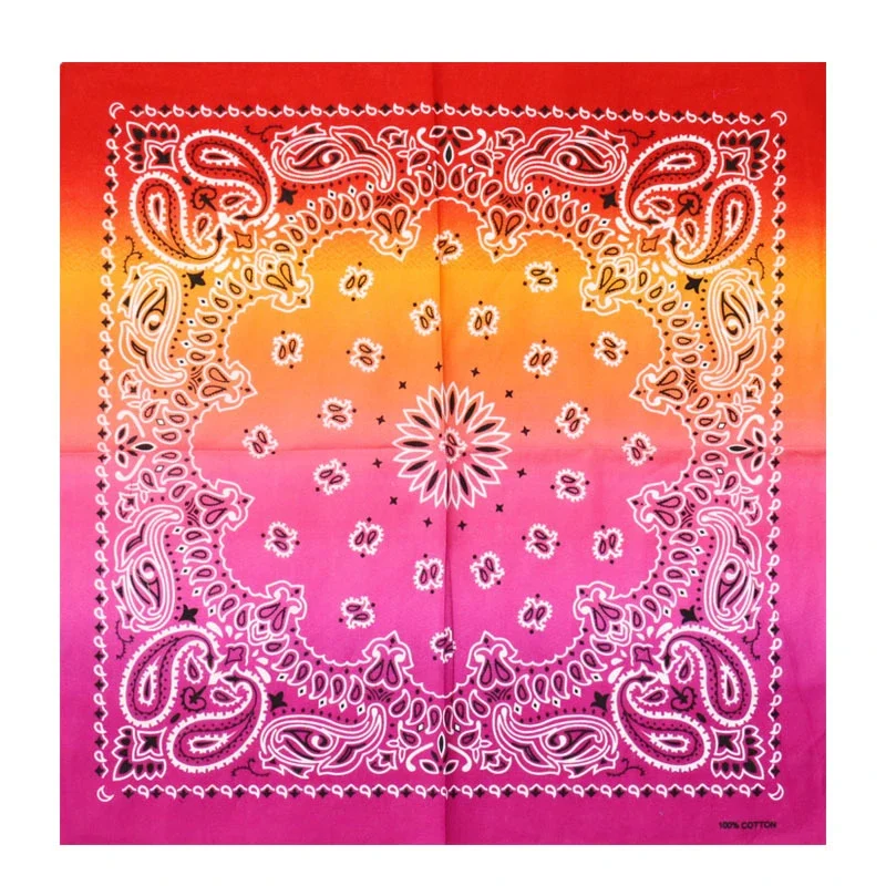 Bandana Färgskiftande 55 cm – Orange & Rosa Paisley Huvudduk Scarf i Bomull