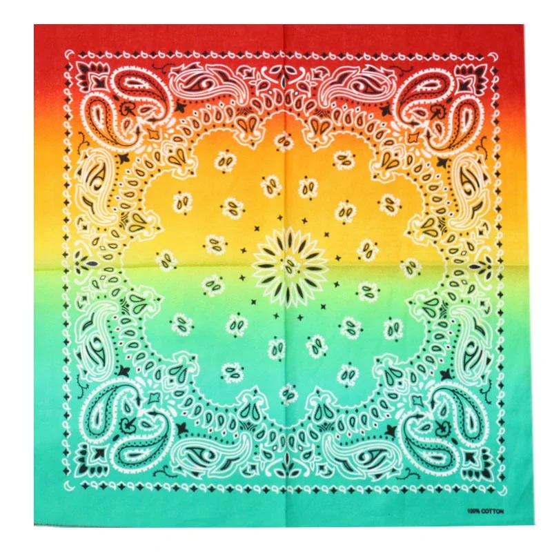 Bandana Färgskiftande 55 cm – Röd Gul & Grön Paisley Huvudduk Scarf i Bomull