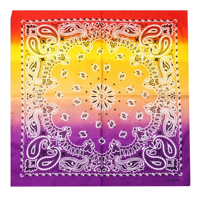 Bandana Färgskiftande 55 cm – Röd Gul & Lila Paisley Huvudduk Scarf i Bomull