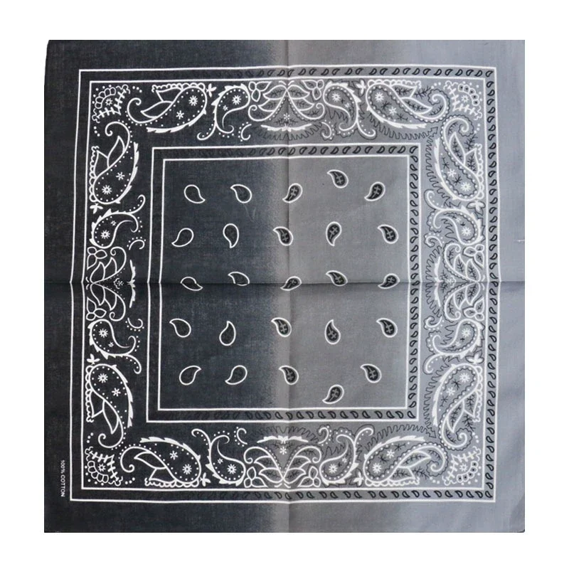 Bandana Färgskiftande 55 cm – Svart & Grå Paisley Huvudduk Scarf i Bomull