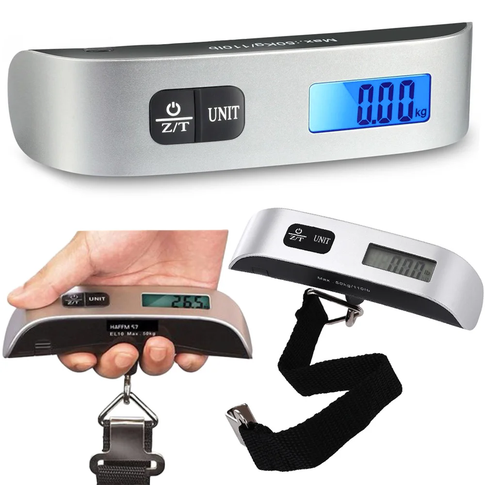Digital Bagagevåg 50 kg med Rem, Termometer och Blå Display