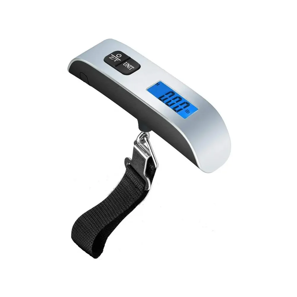 Digital bagagevåg 50 kg med rem, termometer och blå display