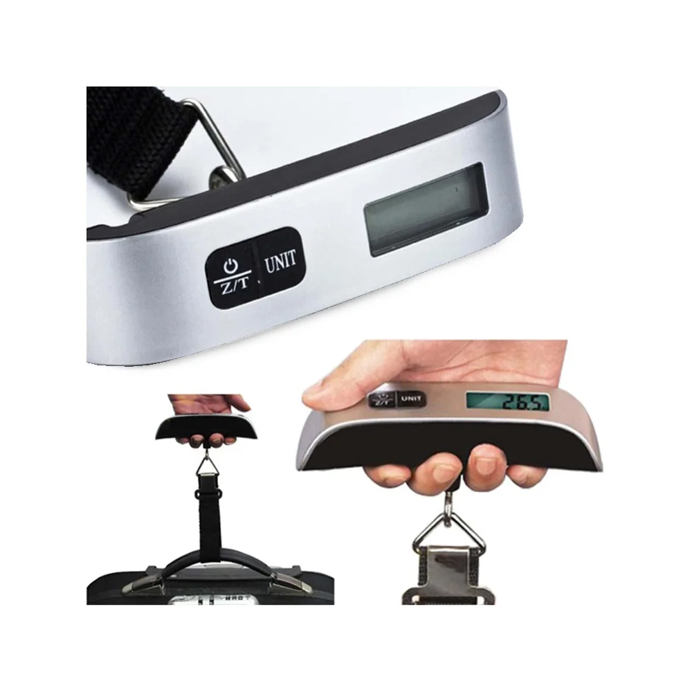 Digital bagagevåg 50 kg med rem, termometer och blå display