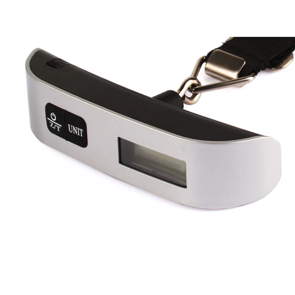 Digital bagagevåg 50 kg med rem, termometer och blå display