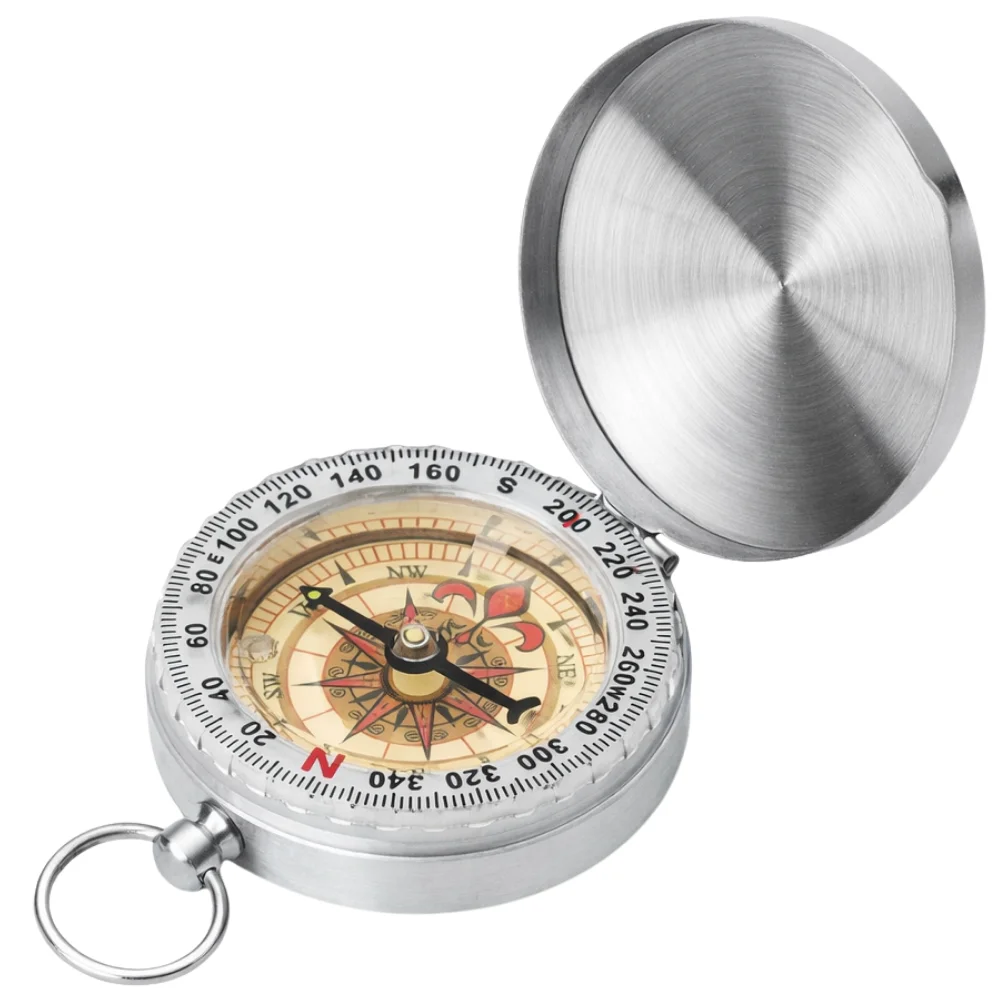 Fickkompass med Lock och Självlysande Ratt – Silver