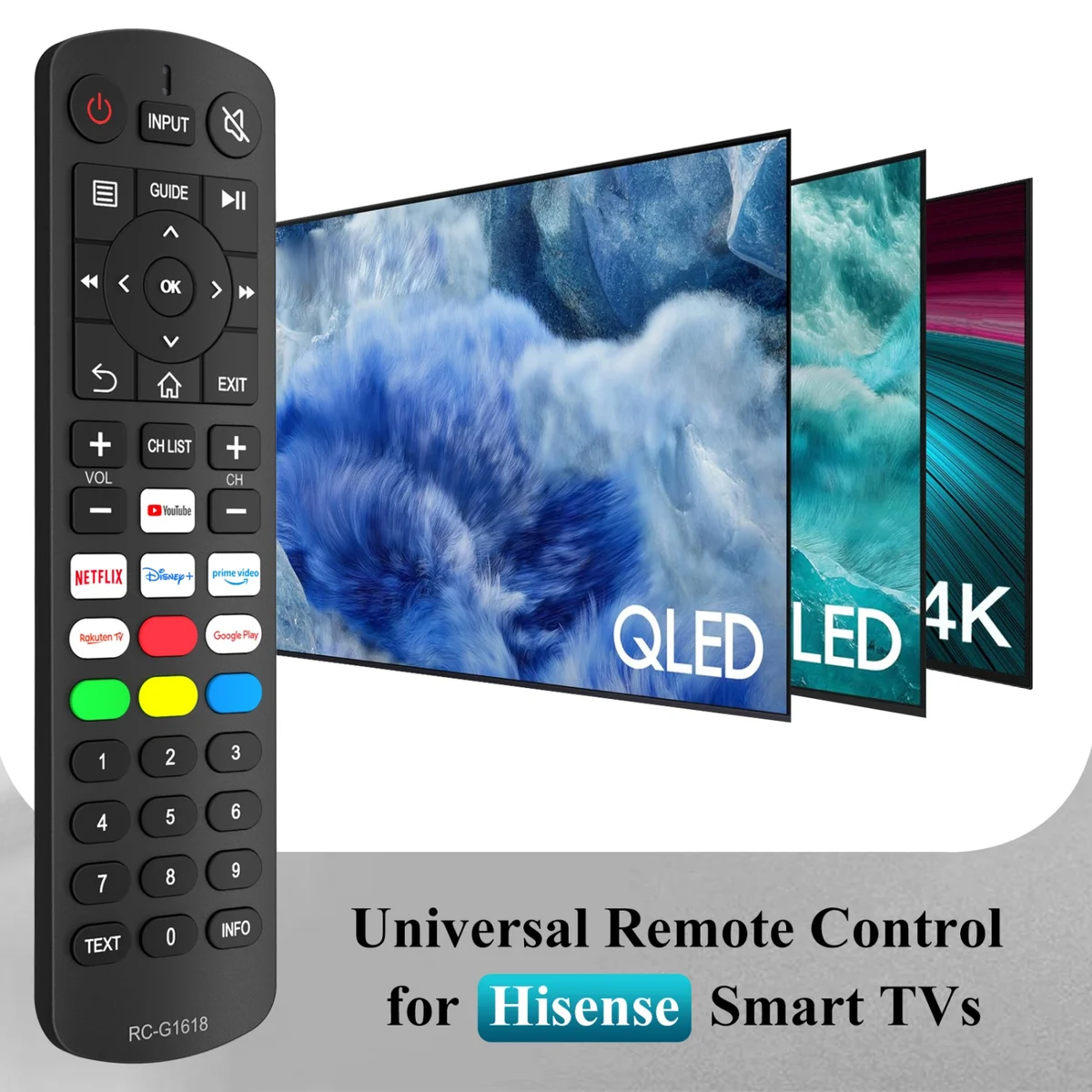 Fjärrkontroll för hisense smart tv – rc-g1618 universal ersättning utan inställning