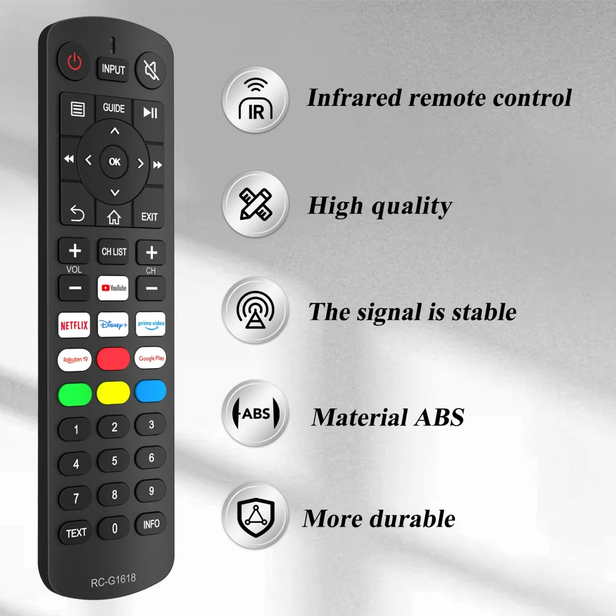 Fjärrkontroll för hisense smart tv – rc-g1618 universal ersättning utan inställning