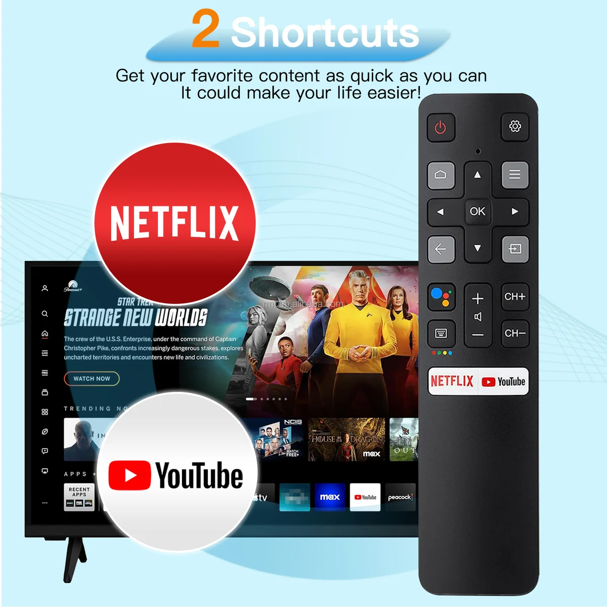 Fjärrkontroll för tcl android smart tv 4k – rc802v fnr1 ersättning (utan röststyrning)