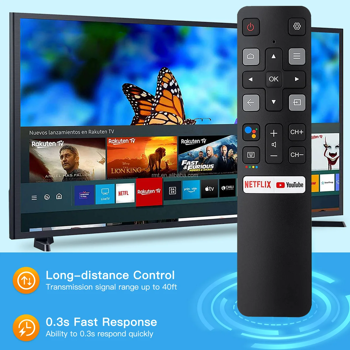 Fjärrkontroll för tcl android smart tv 4k – rc802v fnr1 ersättning (utan röststyrning)