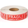 Fragile-etiketter Handle With Care – Rulle 120 st, 2,5 × 7,5 cm, Röd