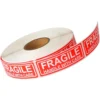 Fragile-etiketter handle with care – rulle 120 st, 2,5 × 7,5 cm, röd