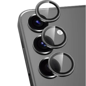 Galaxy S24 Plus Linsskydd Kameraskydd Härdat Glas med Metallring Titangrå