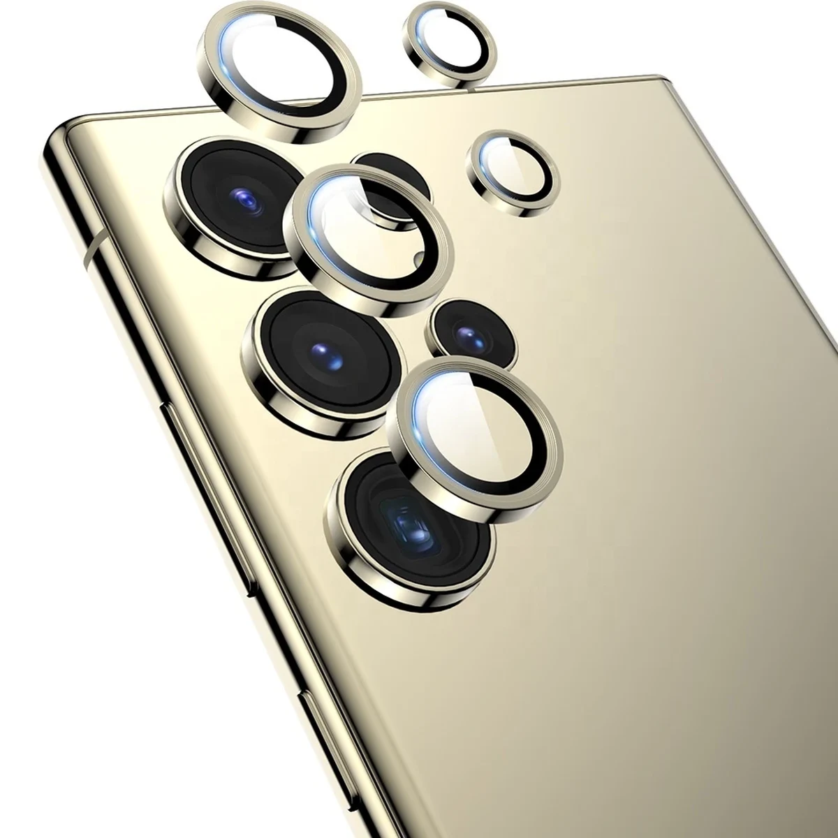 Galaxy s24 ultra linsskydd kameraskydd härdat glas med metallring guld