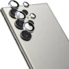 Galaxy S24 Ultra Linsskydd Kameraskydd Härdat Glas med Metallring Titangrå