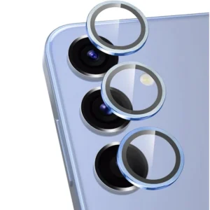 Galaxy S25 Linsskydd Kameraskydd Härdat Glas med Metallring Ljusblå