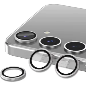Galaxy S25 Linsskydd Kameraskydd Härdat Glas med Metallring Silver