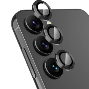Galaxy S25 Linsskydd Kameraskydd Härdat Glas med Metallring Svart